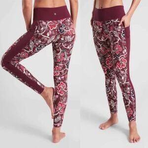 5 for $25| Athleta Affirmation 7/8 Tights Powervita Dark Garnet Floral Size S